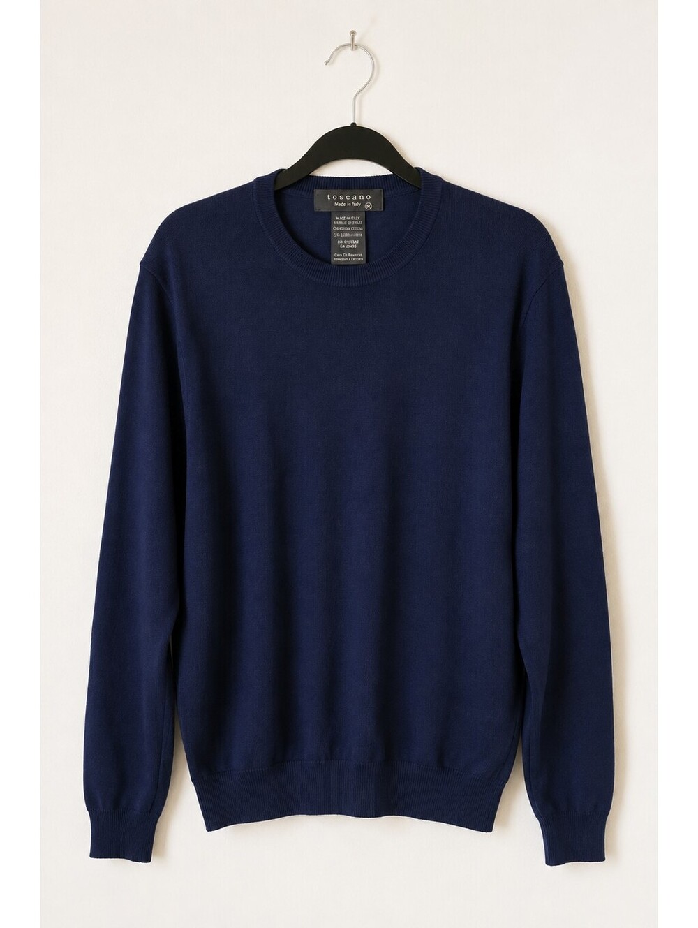Toscano Made in Italy Navy Cotton Rayon Knit Sweater Men's Size M Crew Neck